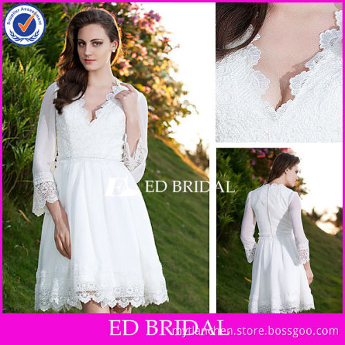 A Line Above Knee Lace Long Sleeve Short Wedding Dresses